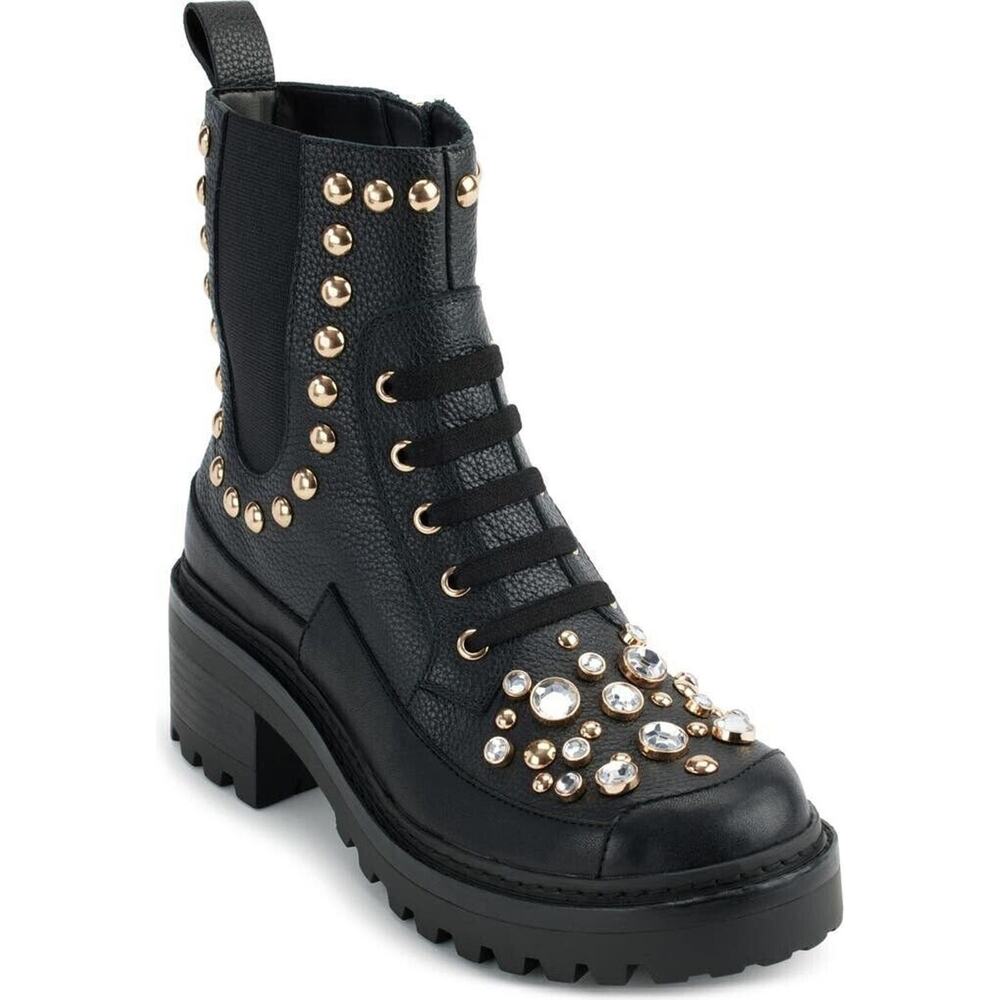 Karl Lagerfeld Paris Breck EU 37.5 US 7 Embellished Studded Black Boots NWOB